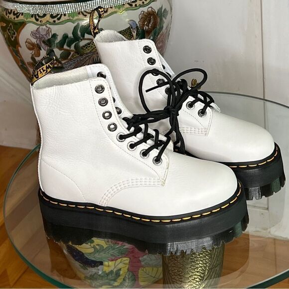 Dr. Martens 1460 Pascal Max Optical White Pisa Leather Platform Boots - Picture 7 of 10